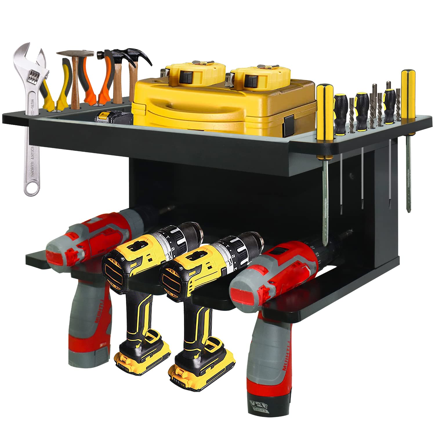 Photo 1 of HHXRISE Power Tool Storage Organizer, Wood Tools Drill Storage Organizer Rack with Hanging Slots, Power Tool Charging Station Wall Mount Garage Organizer and Storage…