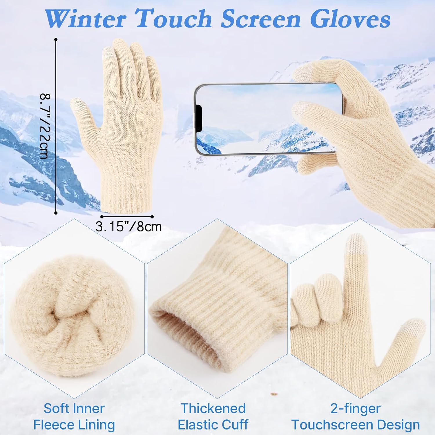 Premillow Winter Beanie Hat Scarf Gloves Set for Women, Slouchy Womens Winter Hats Long Scarf Touchscreen Gloves 3 in 1 Set - Image 4