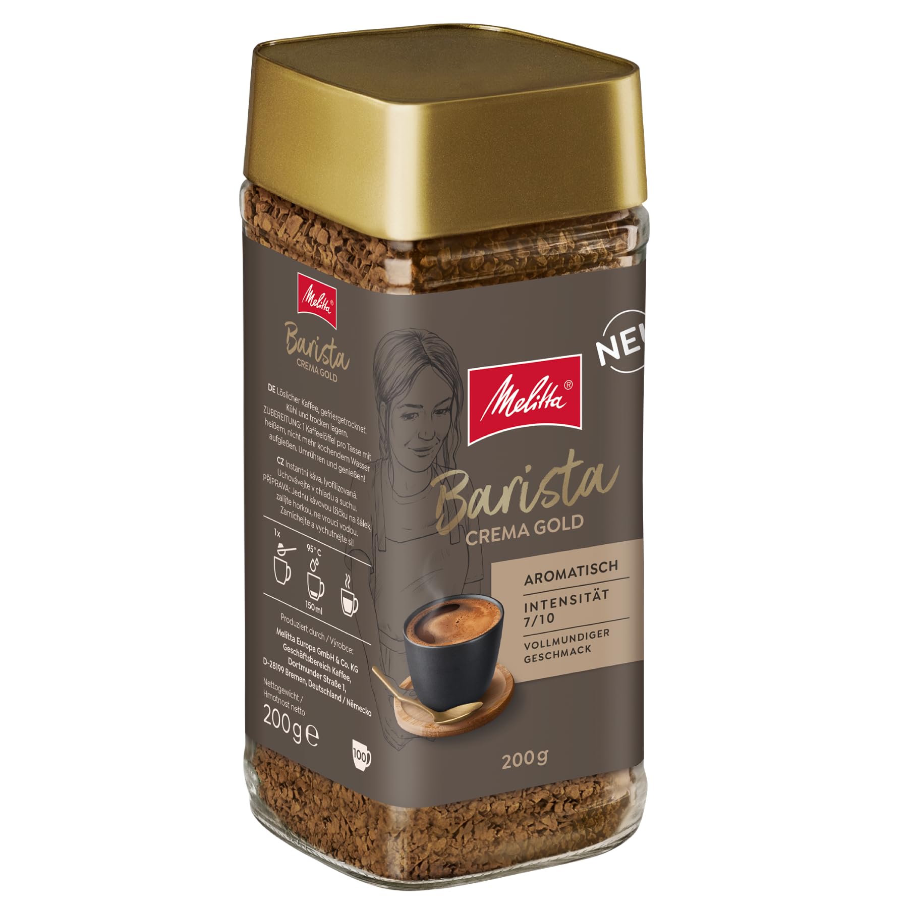 Melitta Barista Crema Gold Instant-Kaffee, 6x200g im Glas, löslicher Bohnenkaffee
