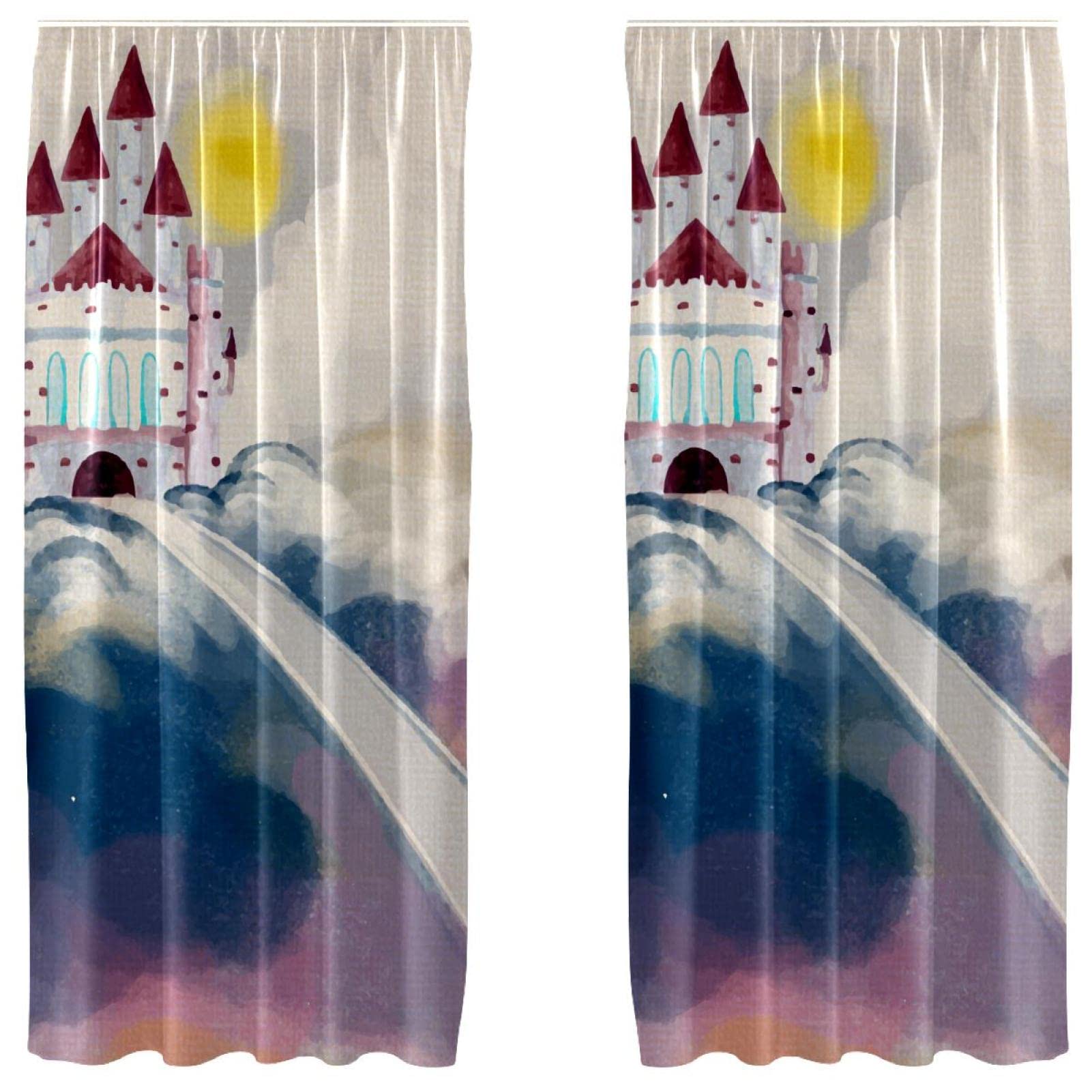 Cortinas opacas para habitación de niños con estampado de castillo mágico de 55x84
