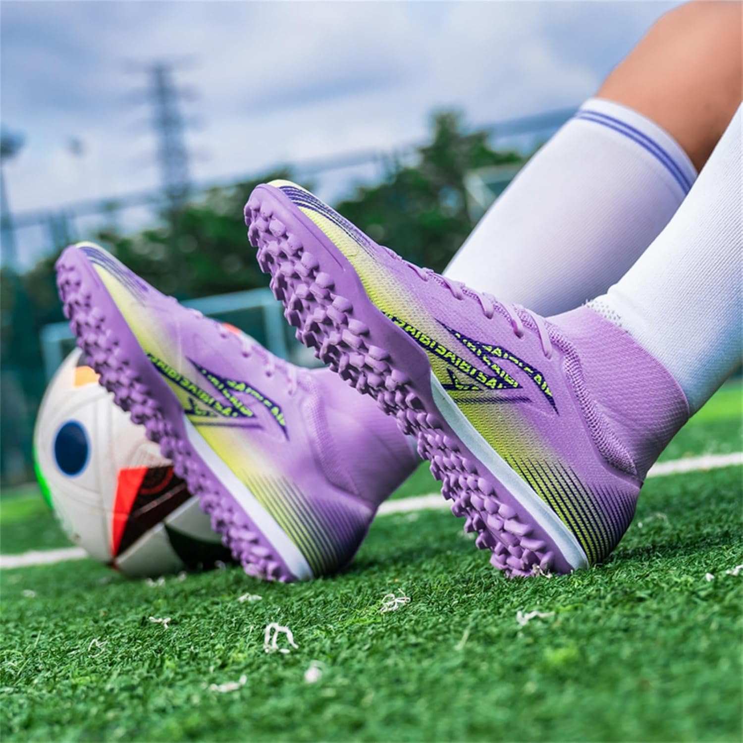 SAIBI Adult TF Turf Soccer Cleats High-Top Breathable Mesh Artificial Grass Professional Match Training Shoes