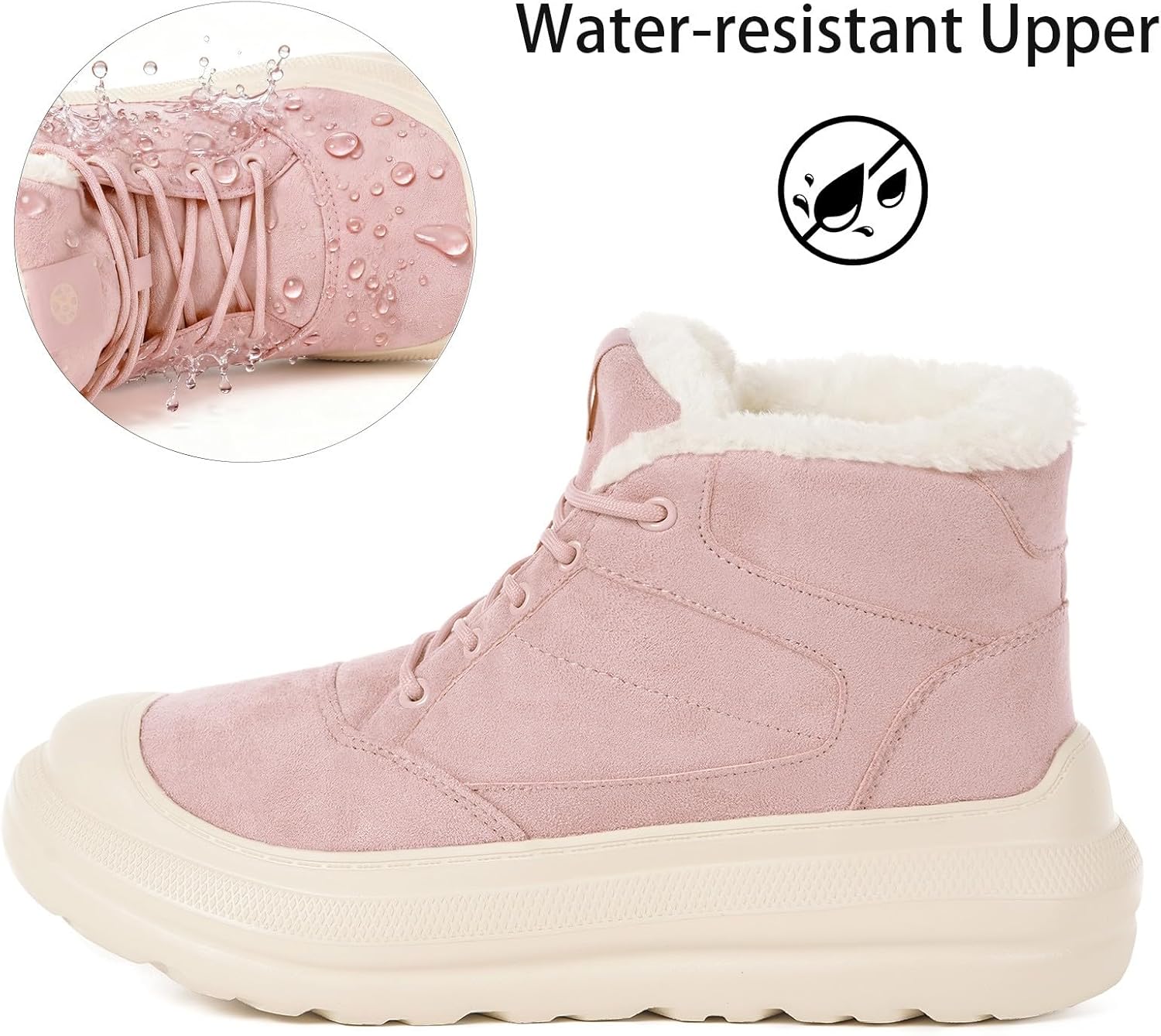 Eagsouni Womens Mens Winter Snow Boots Warm Fur Lined Ankle Booties Water Resistant Suede Leather Platform Shoes Lace Up Outdoor Sneakers - Image 3