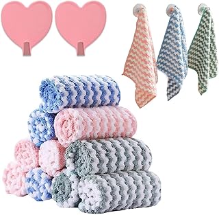 All-Purpose Microfiber Towels, Super Absorbent Coral Velvet Dishtowels, 12"x12" Ultra Absorbent Microfiber Cleaning Cloths,10 Pack Fast Drying Dish Rags for Cleaning (10, 12 X 12inch)