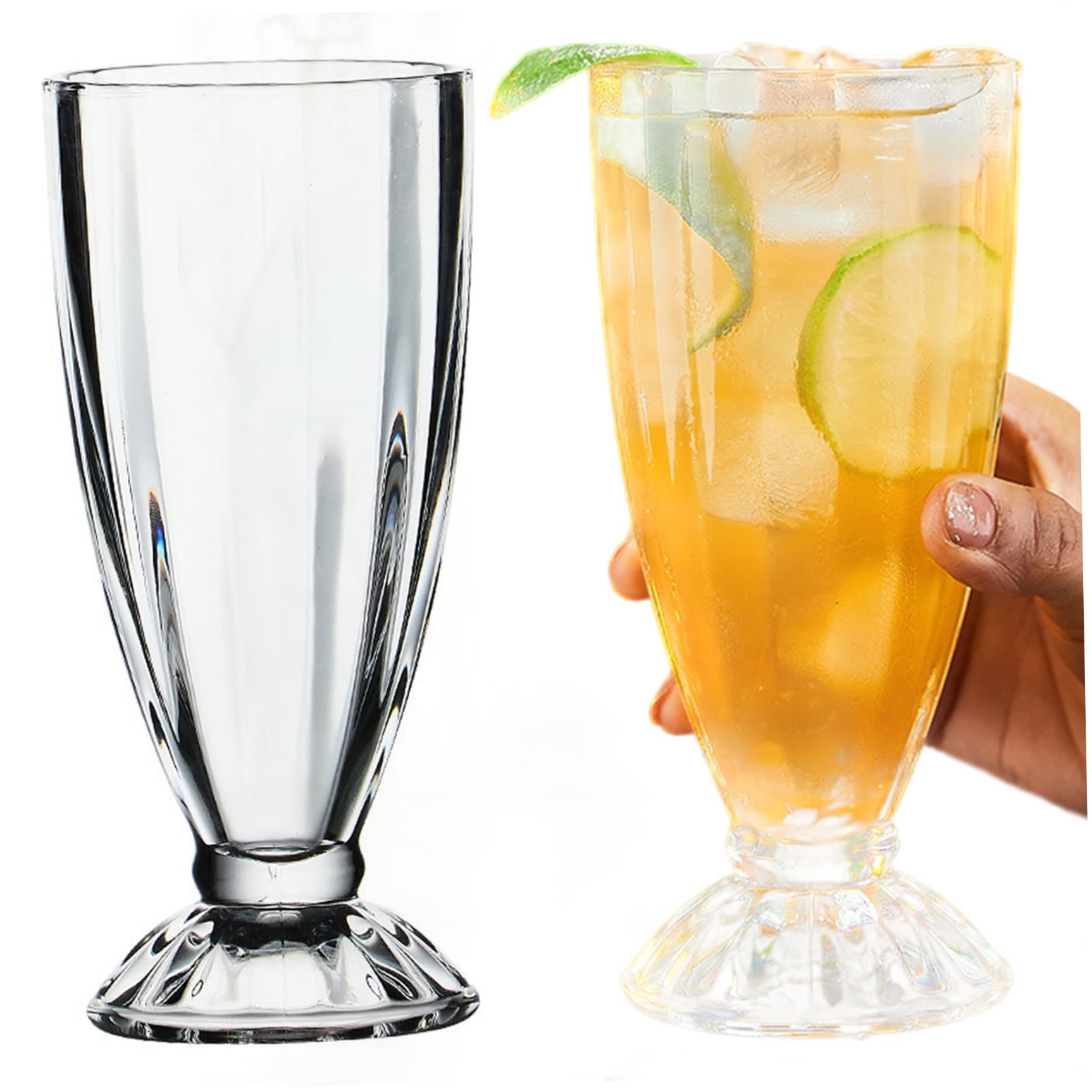 Verres à milkshake 380ml lot de 2 tasses transparentes à base stable