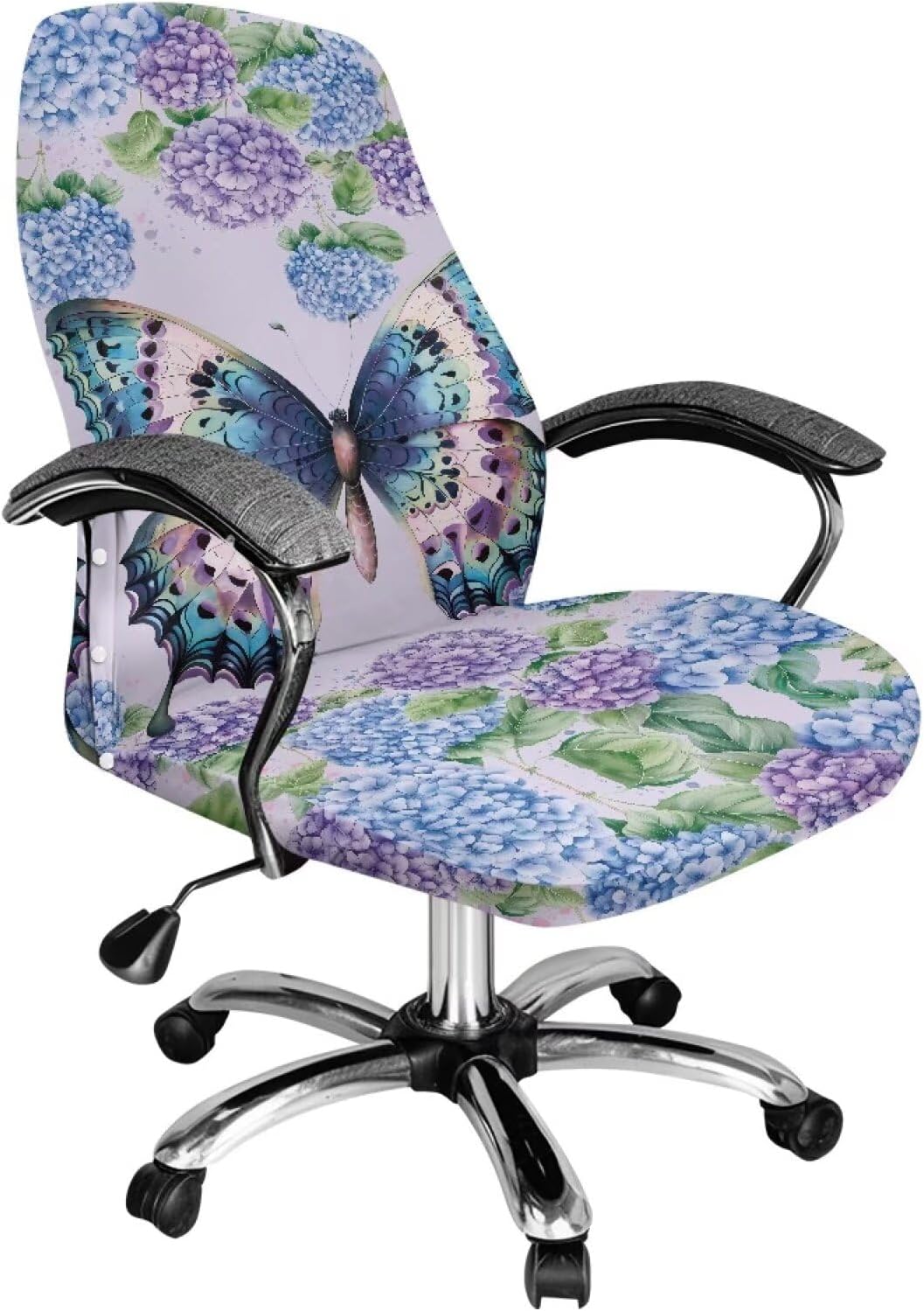 GLENLCWE Boho Floral Butterfly Office Chair Cover Washable Rolling Desk Chair Cover Gaming Chair Covers Stretch Computer Chair Slipcovers for Swivel Chair Armchair Computer Boss Chair, S