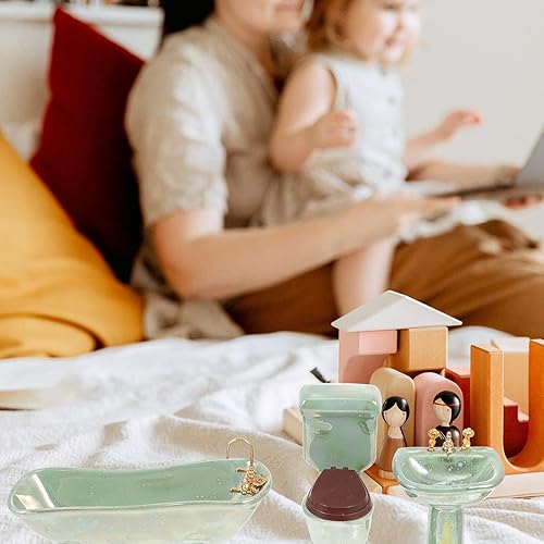 Miniatura 3 de NUOBESTY Decoración para el hogar 1 12 Miniatura Porcelana Cuarto de baño Set Lavabo Bañera Espejo Adornos Miniatura para Casa de Muñecas Maceta