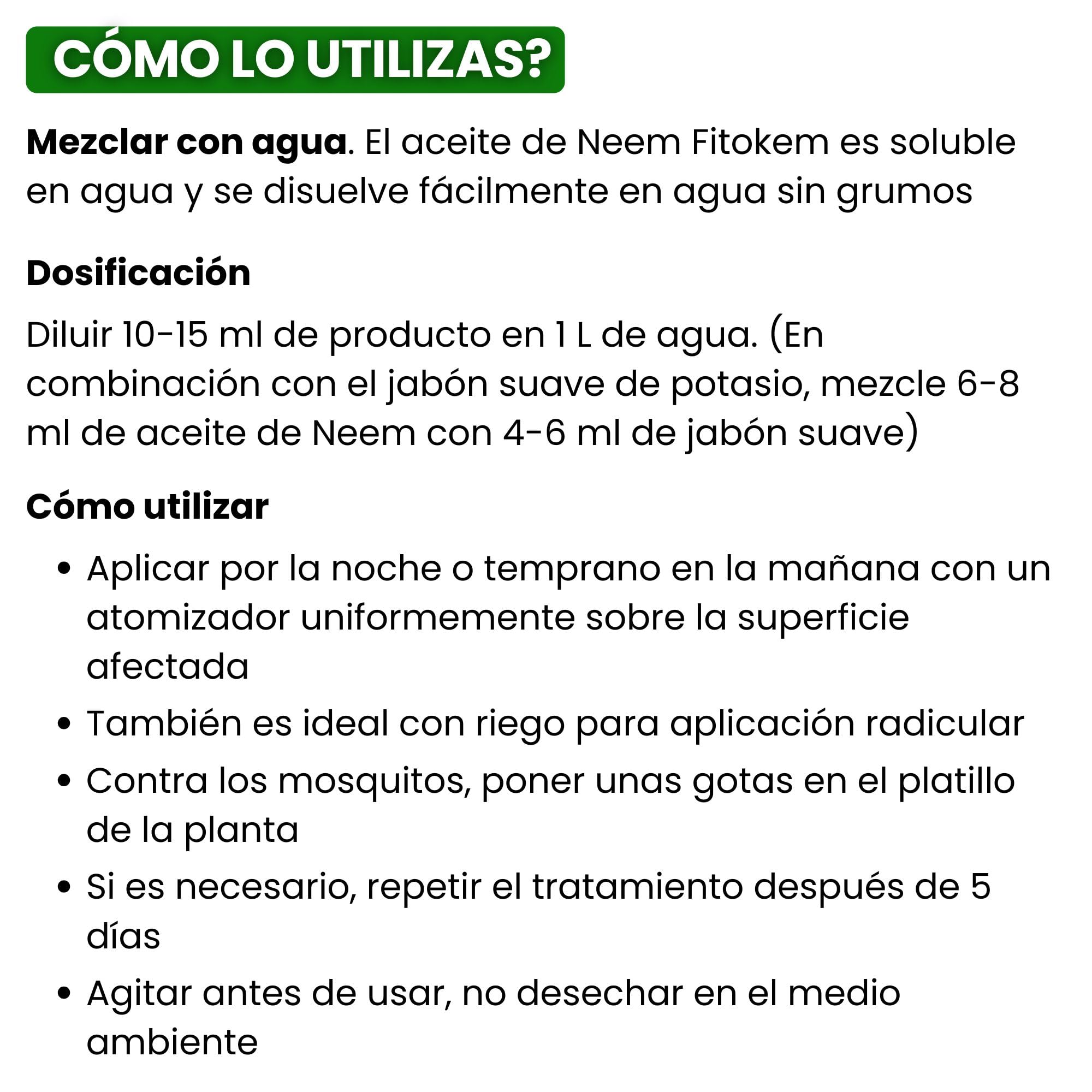 FITOKEM - Aceite de Neem para Plantas Biológico (1 Litro) Neem Oil Concentrado, Excelente Contra Adversidades Externas de Huerta y Jardín, 100% Natural No Tóxico para Plantas, Animales, Personas
