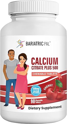 BariatricPal Citrato de calcio 500 mg tabletas masticables - Cereza (suministro para 30 días)