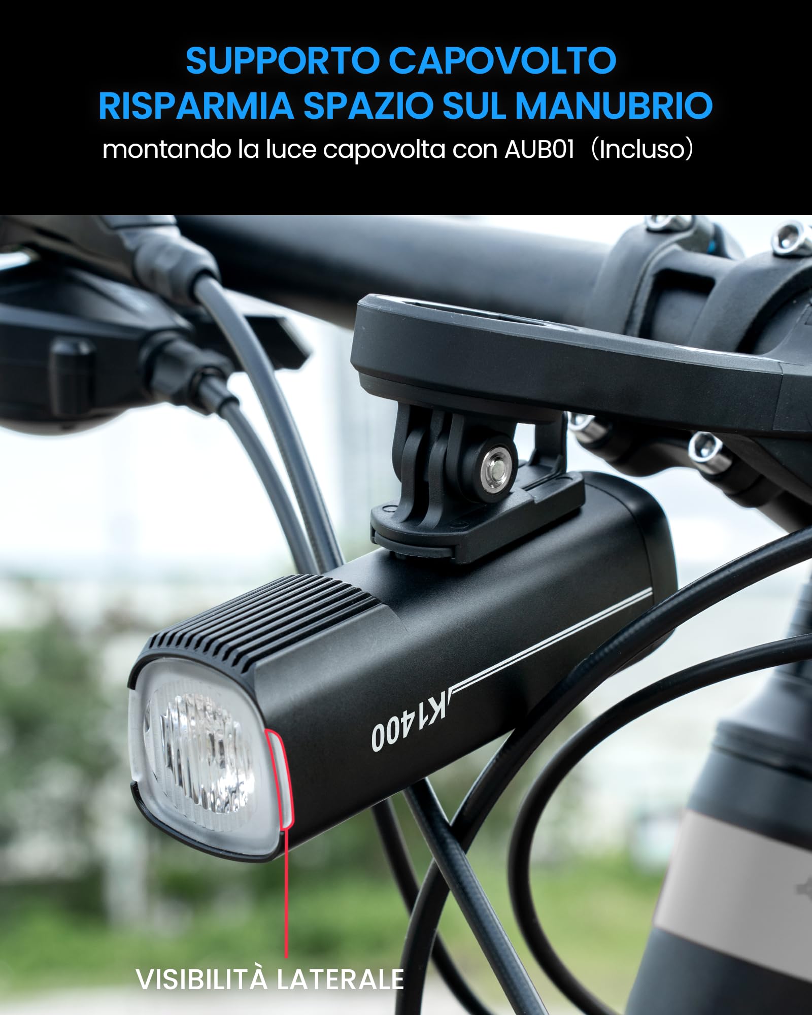 RAVEMEN 1400 Lumen Intelligente Anteriore per Bicicletta per Ciclismo, Modalità di Guida Notturna Intelligente Regolazione automatica Della Luminosità, Carica e scarica USB C IPX7