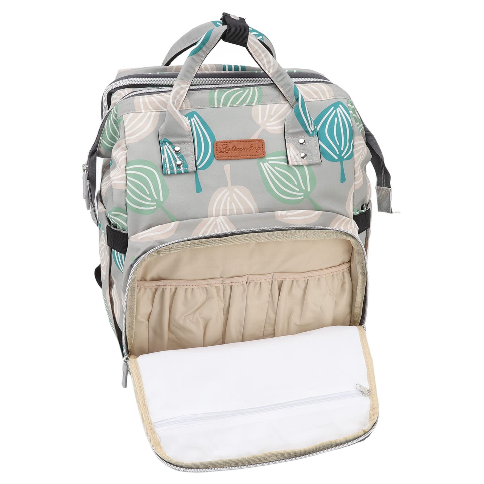 Borsa per il cambio del pannolino, zaino portatile per la culla con grande capacità di 20 litri, design multifunzionale e pieghevole, ideale per mamme e papà in viaggio con bambini (Modelli di foglie
