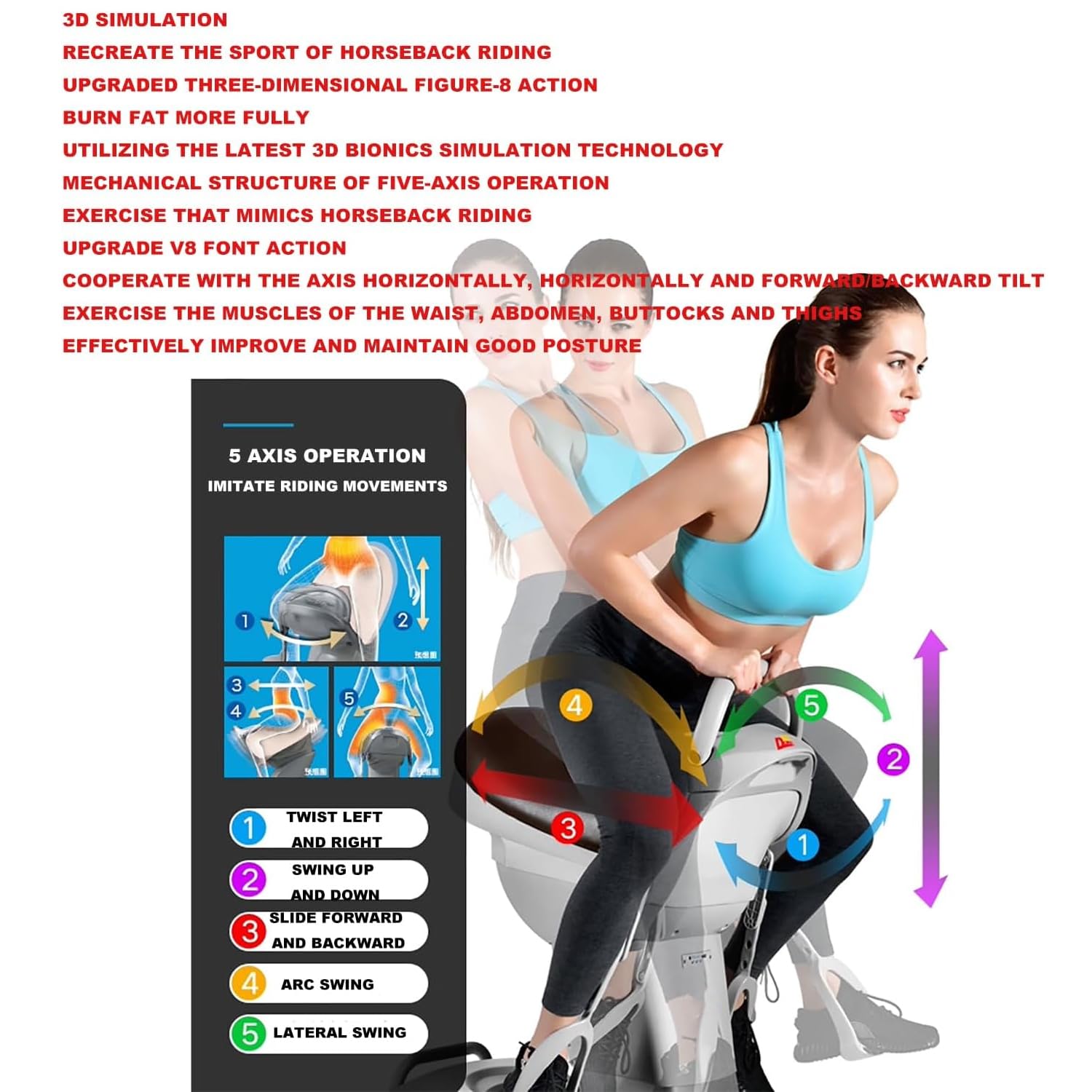 20-biegowy elektryczny symulator jeździectwa, 3 tryby wibracyjne urządzenie do fitnessu brzucha z funkcją muzyki Bluetooth, pojemność 150 kg, wyłącznik bezpieczeństwa