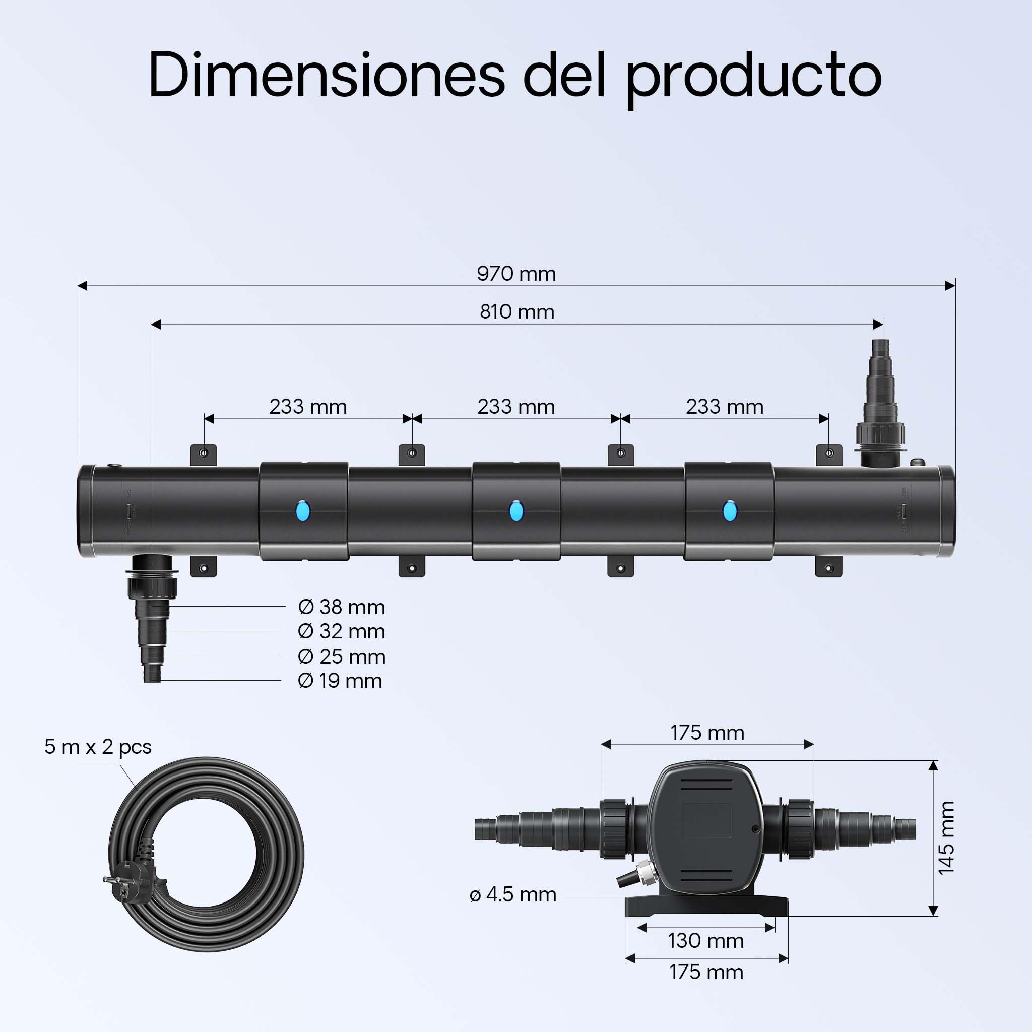 SunSun CUV-272 clarificador Agua estanques Filtro luz UV lámpara UVC aclarador 72W Bomba jardín