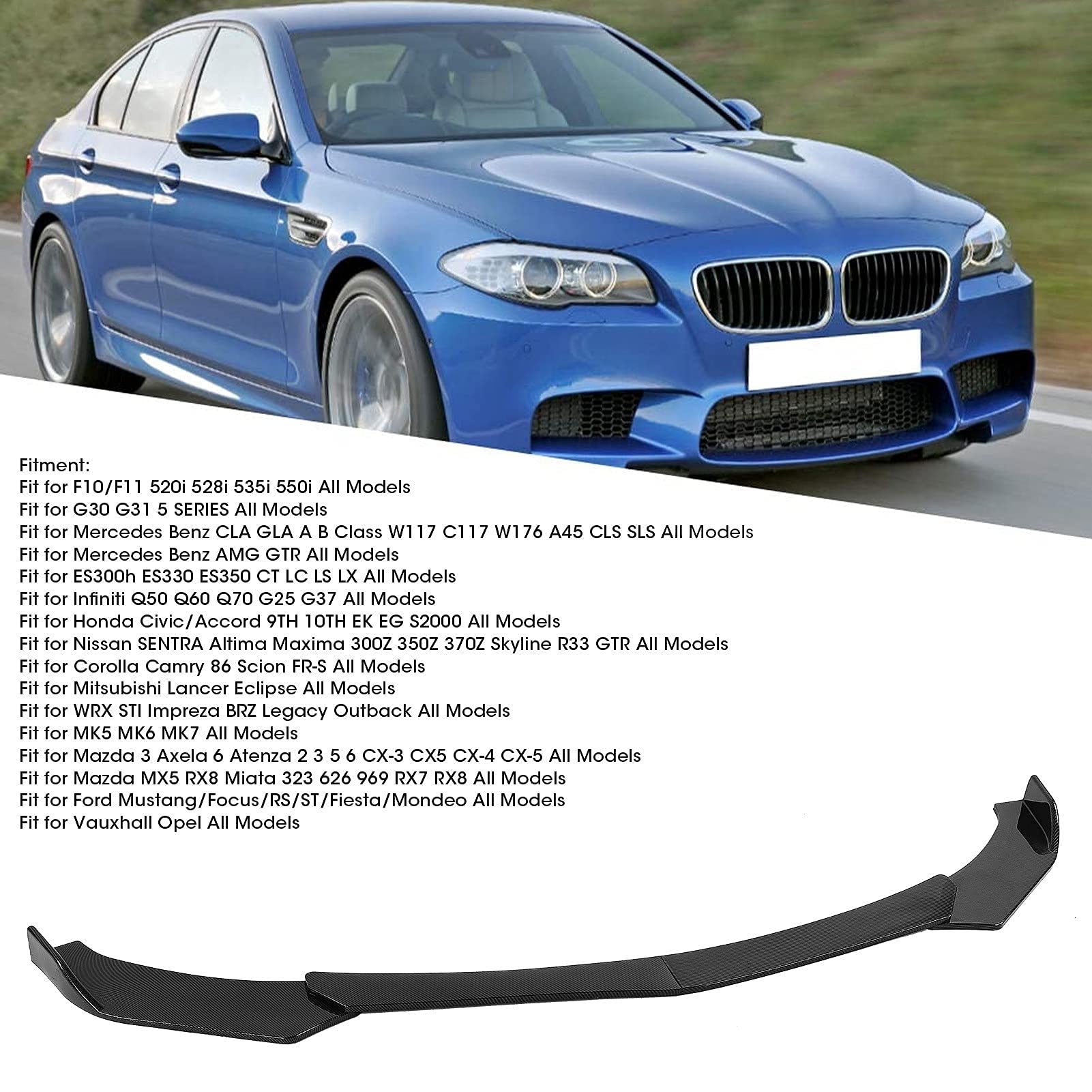 Ejoyous Spoiler anteriore universale, labbro sottoparaurti per auto, colore: nero