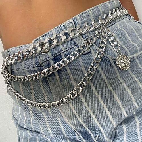 ELABEST - Cadena de cintura gruesa punk medallón de disco colgante para el ombligo cadena de viaje accesorios para mujeres y niñas