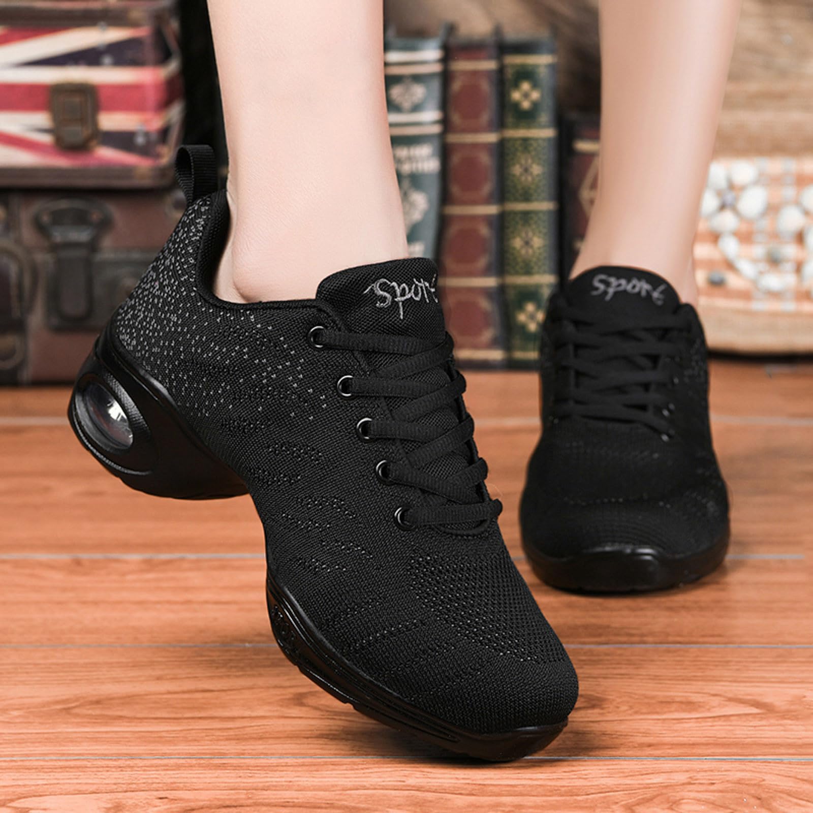 Generisch Damen Schuhe Sport-Jazzschuhe für Damen luftgepolsterte Fitness-Turnschuhe mit Schnürsenkeln vielseitige Tanz-Trainingsschuhe für Freizeit Alltag