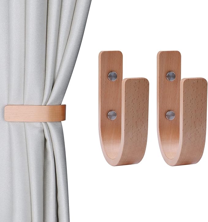 OCIOLI 2 Pieces Curtain Tiebacks Wood Curtain Holdbacks U