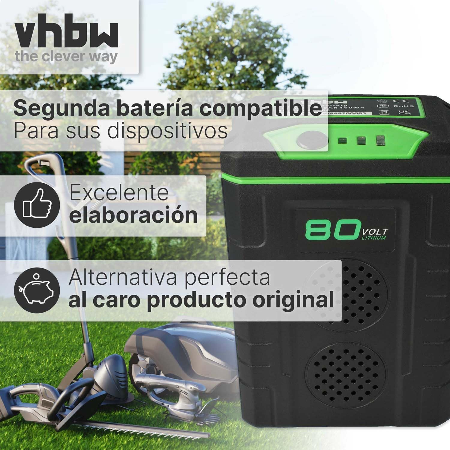 vhbw Batería reemplaza Greenworks GBA80500, GBA80400 para cortacésped Herramienta de jardín Tijeras cortacésped 2000mAh 80V Li-Ion