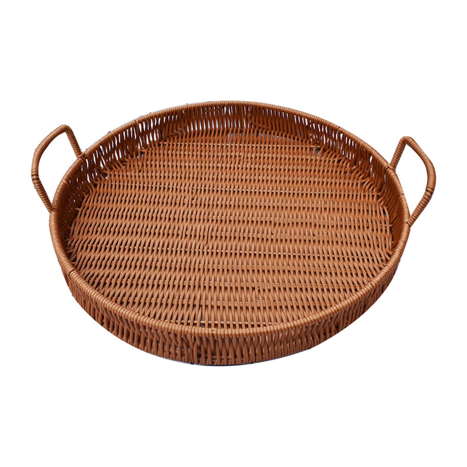 Qlecxzi Handwoven Rattan Serving Tray Serving Tray Snacks Fruits Dining Room Kitchen Environments Practical Giftspractical Gifts For Family Rustic Food Snack
