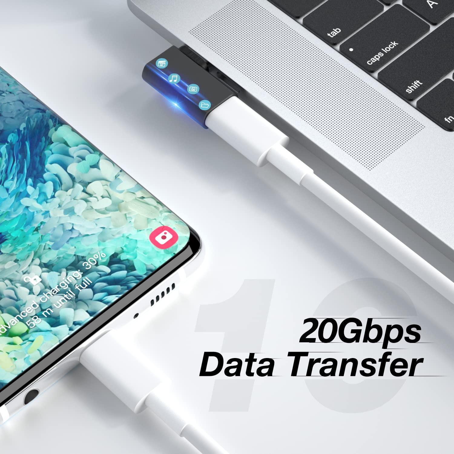 UseBean Câble USB C Vers USB C 100W 1M, Coudé 90 Degrés USB 3.2 Gen2x2