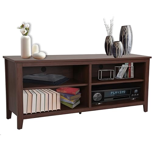 PayLessHere TV Stand with 4 Storage for TVs up to 65 Inches Classic TV Stand Table with Adjustable Shelves for Living Room,Bedroom,Brown