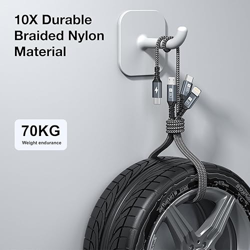 Miniatura 8 de Cable de carga múltiple USB C de 100 W 0.5 M Cable de carga 3 en 1 con chip E-Mark, USB C 100W + Lightning27W + Micro 10W para Samsung S23, iPad