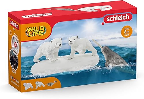 Miniatura 9 de Schleich Wild Life - Juguetes de animales árticos para niños, parque de juegos polar de 4 piezas con osos polares y juguetes Narhwal, a partir de 3