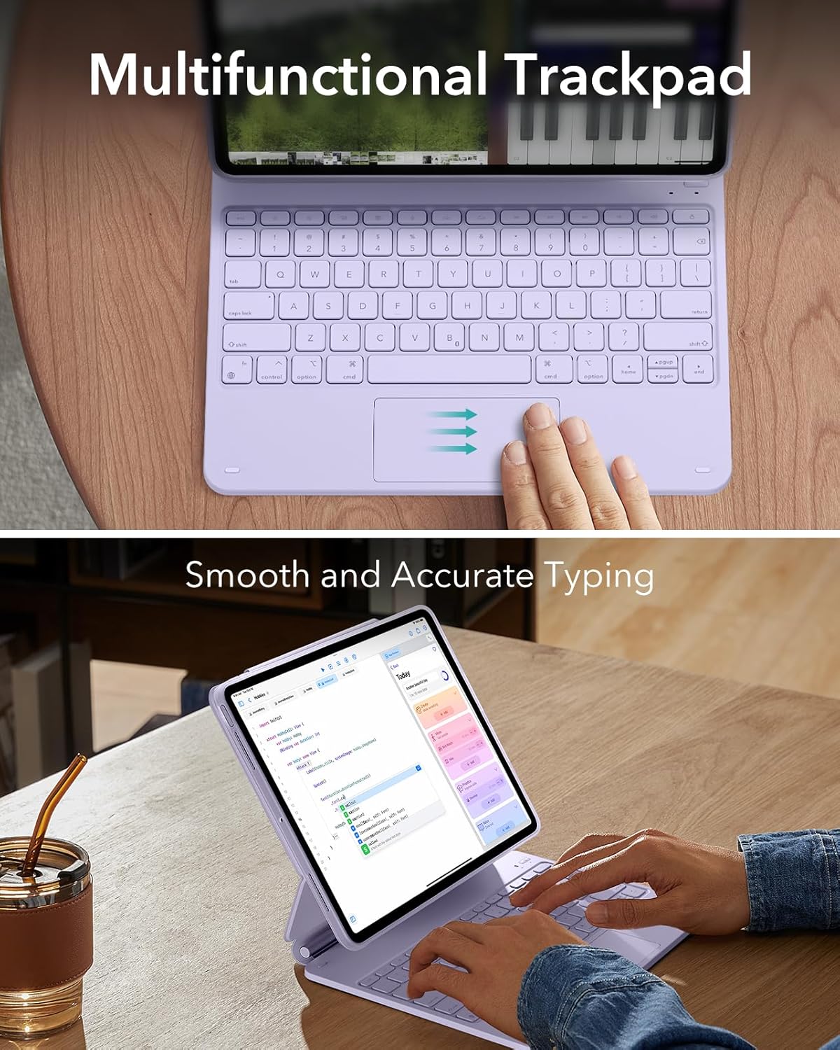 ESR [Upgraded] for iPad Air 13 Inch Case Keyboard M4/M3/M2 (2026/2025/2024), Easy-Set Magnetic Stand, Portrait/Landscape Mode, Removable Case with Multi-Touch Trackpad, Rebound 360 Series, Purple