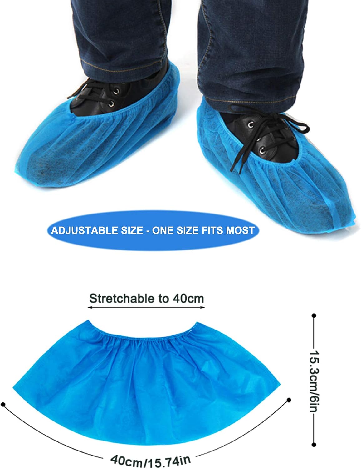 Shoe Covers Disposable -100 Pack（50 Pairs） Disposable Shoe & Boot Covers Durable Slip Resistant Shoe Booties ，Blue, Size Large Fits Most