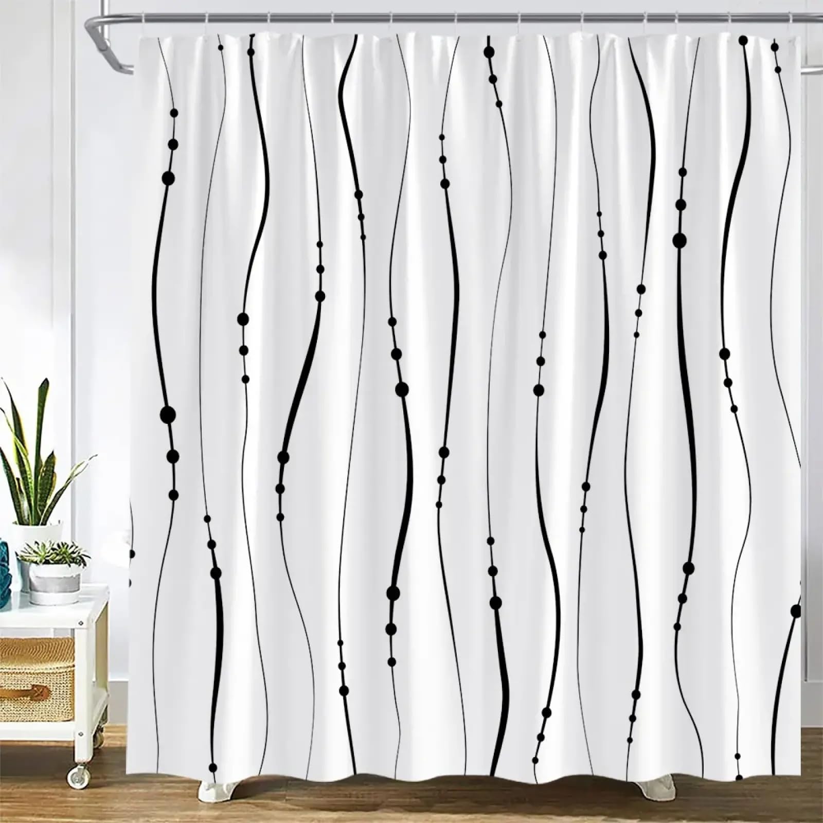 Rideau de douche anti projection d'eau 240x195cm art abstrait géométrique pour sol toujours sec