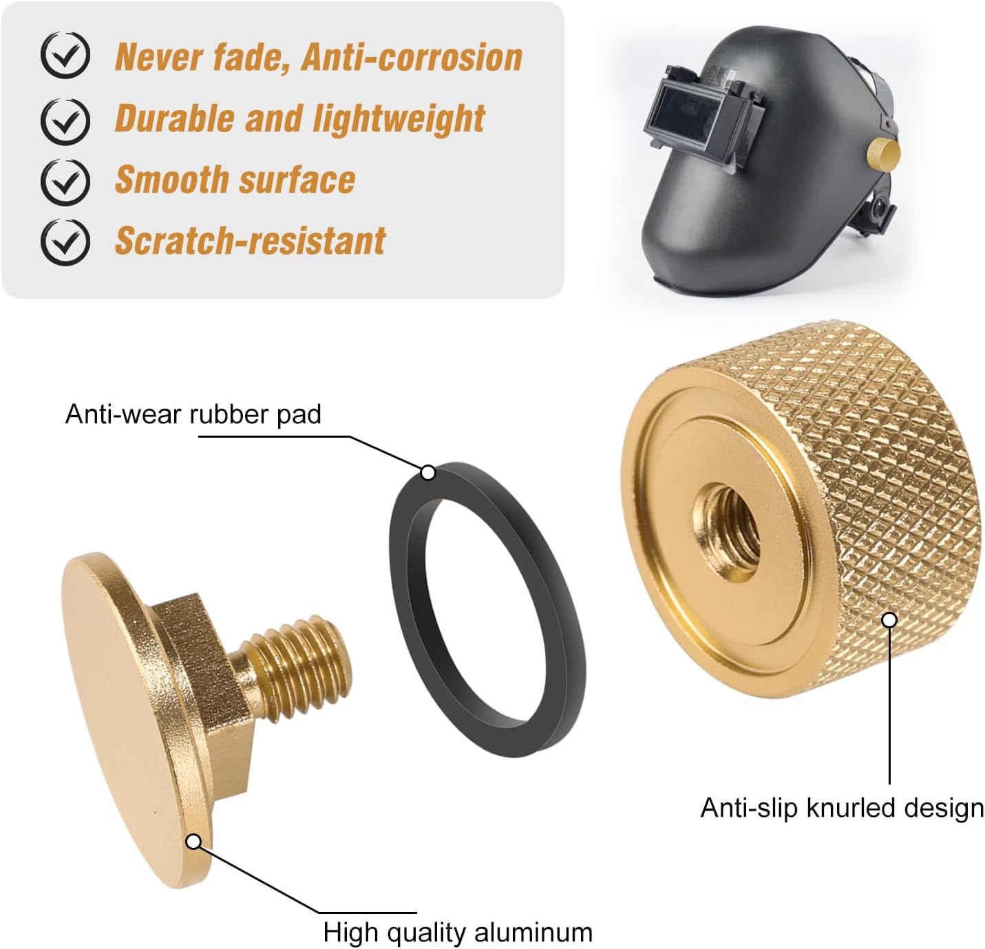 3mirrors Welding Hood (Pipeliner) Helmet Fasteners Gold Headgear Replacement Parts Accessories Screws Flip Hood Aluminum - Anodized w/Silicone Washer 1 Pair