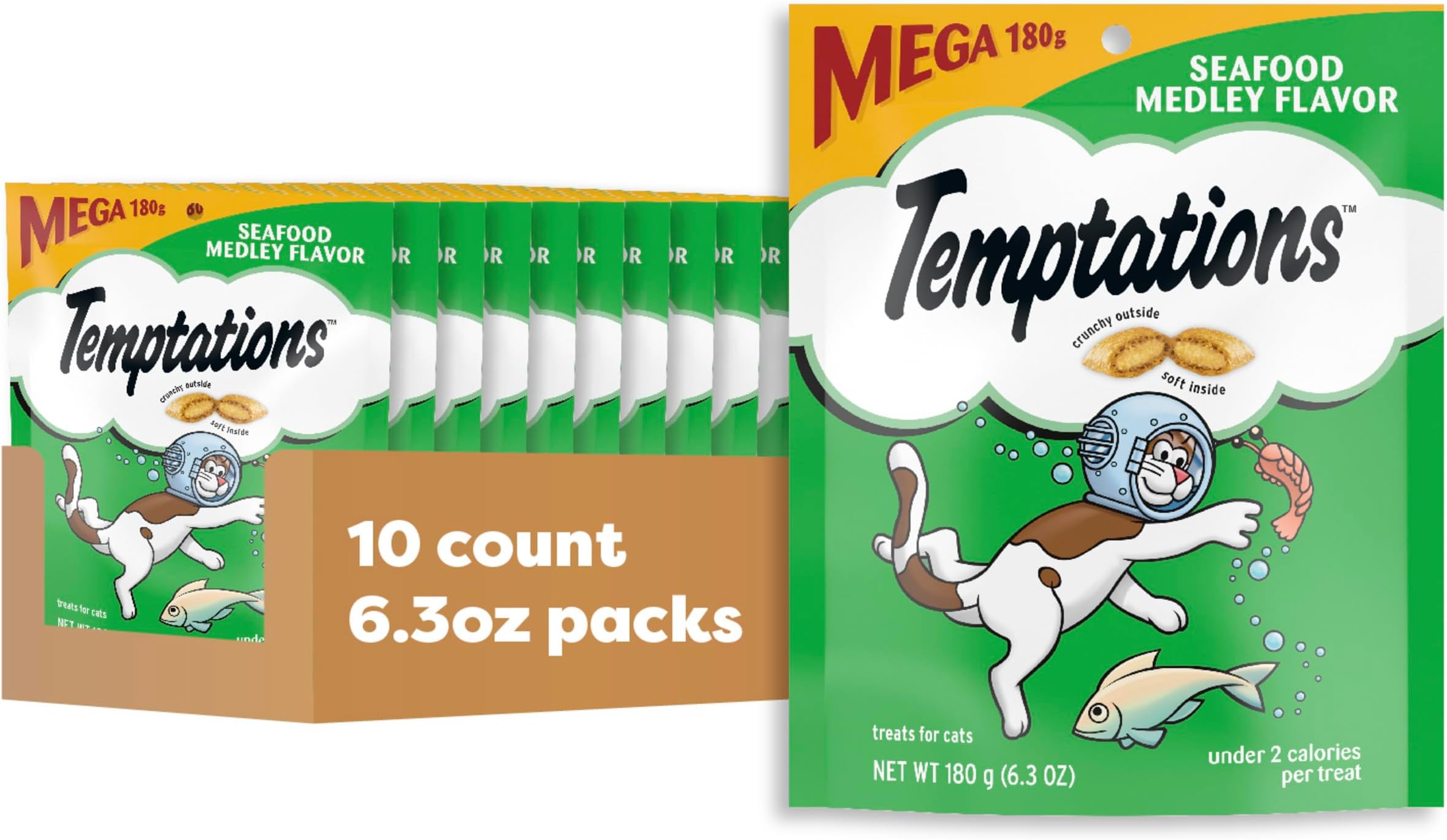 TEMPTATIONS Classic Treats for Cats Seafood Medley Flavor 6.3 Ounces (Pack of 10)