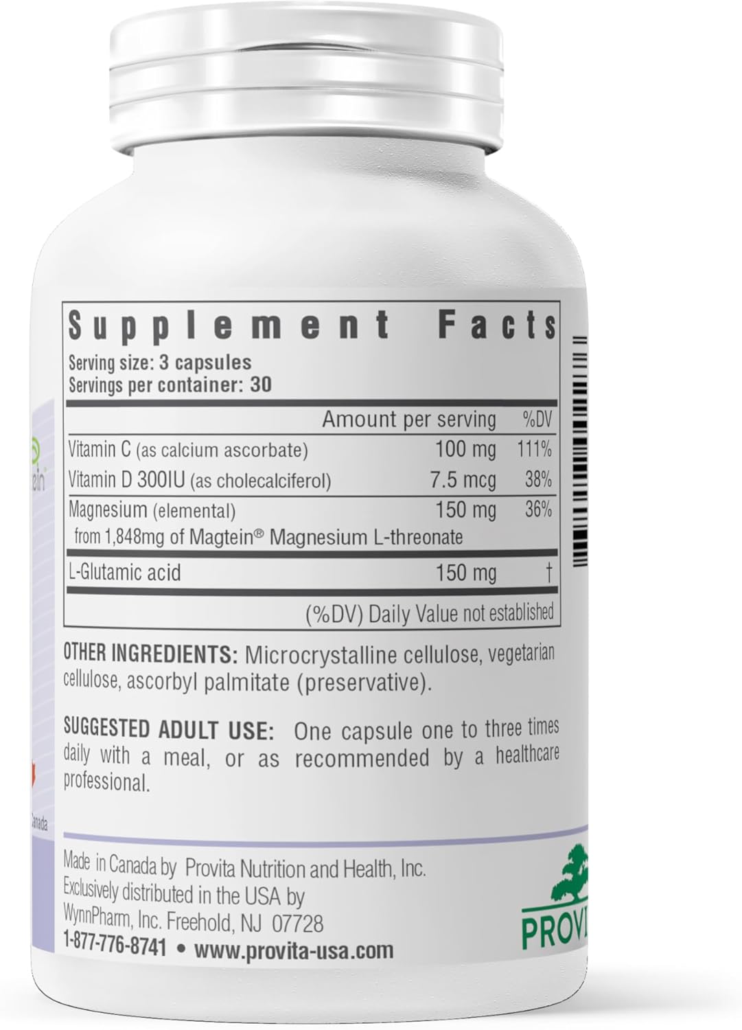 Provita Magnesium L-Threonate Supplement | Cognitive Support & Brain Electrolyte Balance | High Absorption Magnesium for Memory, Focus & Brain Health | Vegan Capsules | 50mg Elemental Magnesium