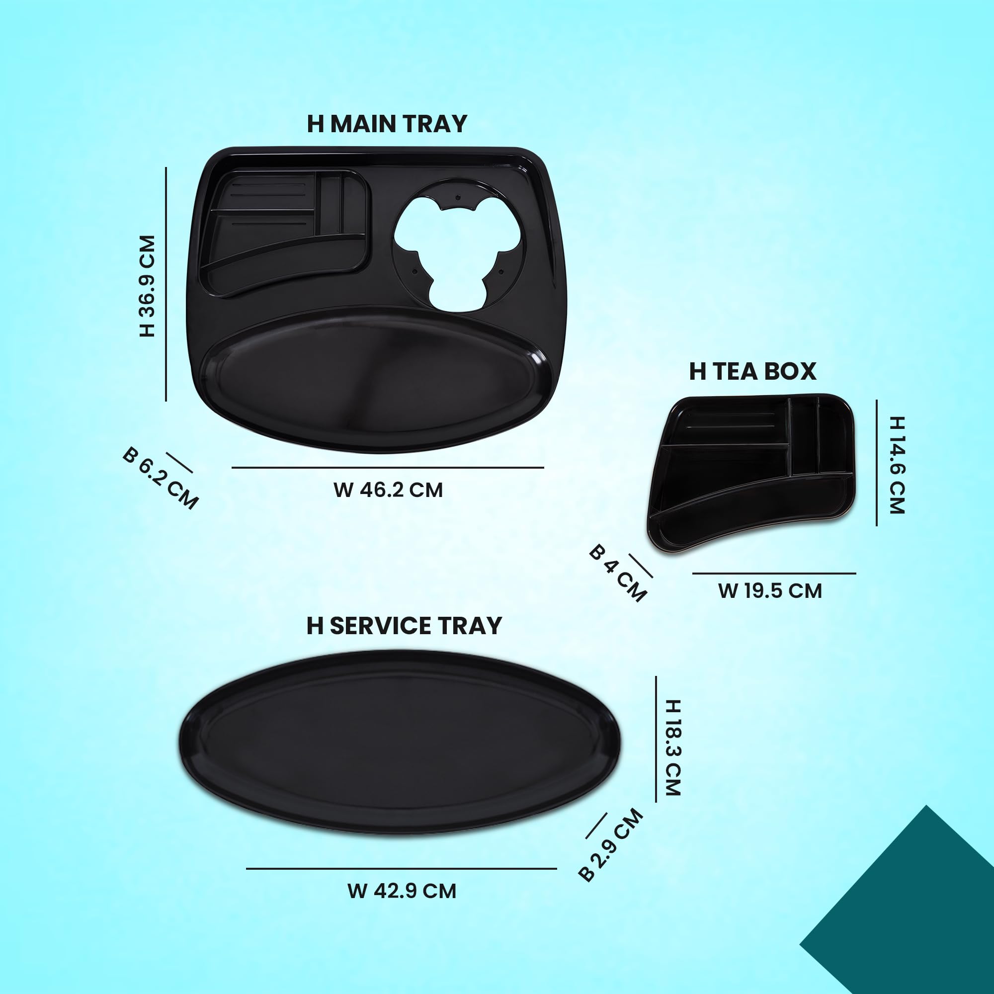 HS WORLD OF HORECA ESSENTIALS Roast Master Tray Set - Premium H-Service Tray & H-Tea Box Combo for Ultimate Kitchen Organization, Durable & Stylish Black Metal Rectangular Kitchenware Set 2