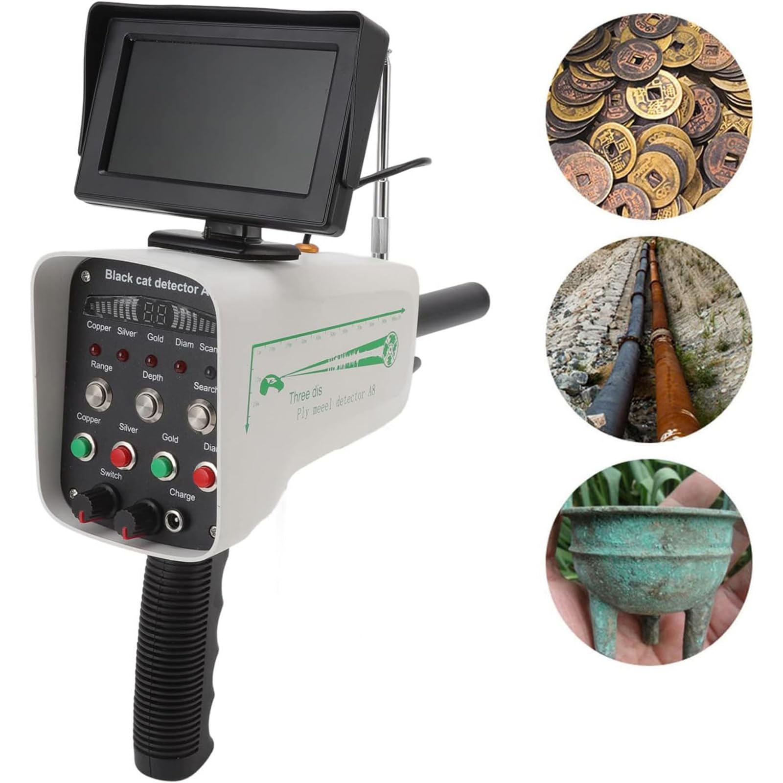Détecteur de métal Souterrain Portable, 30ft de Longueur pour Le cuivre d'argent d'or, Chasseur de trésor à Longue portée avec Affichage LCD, Scanner de Prospection Professionnel pour Les Passe-Temps