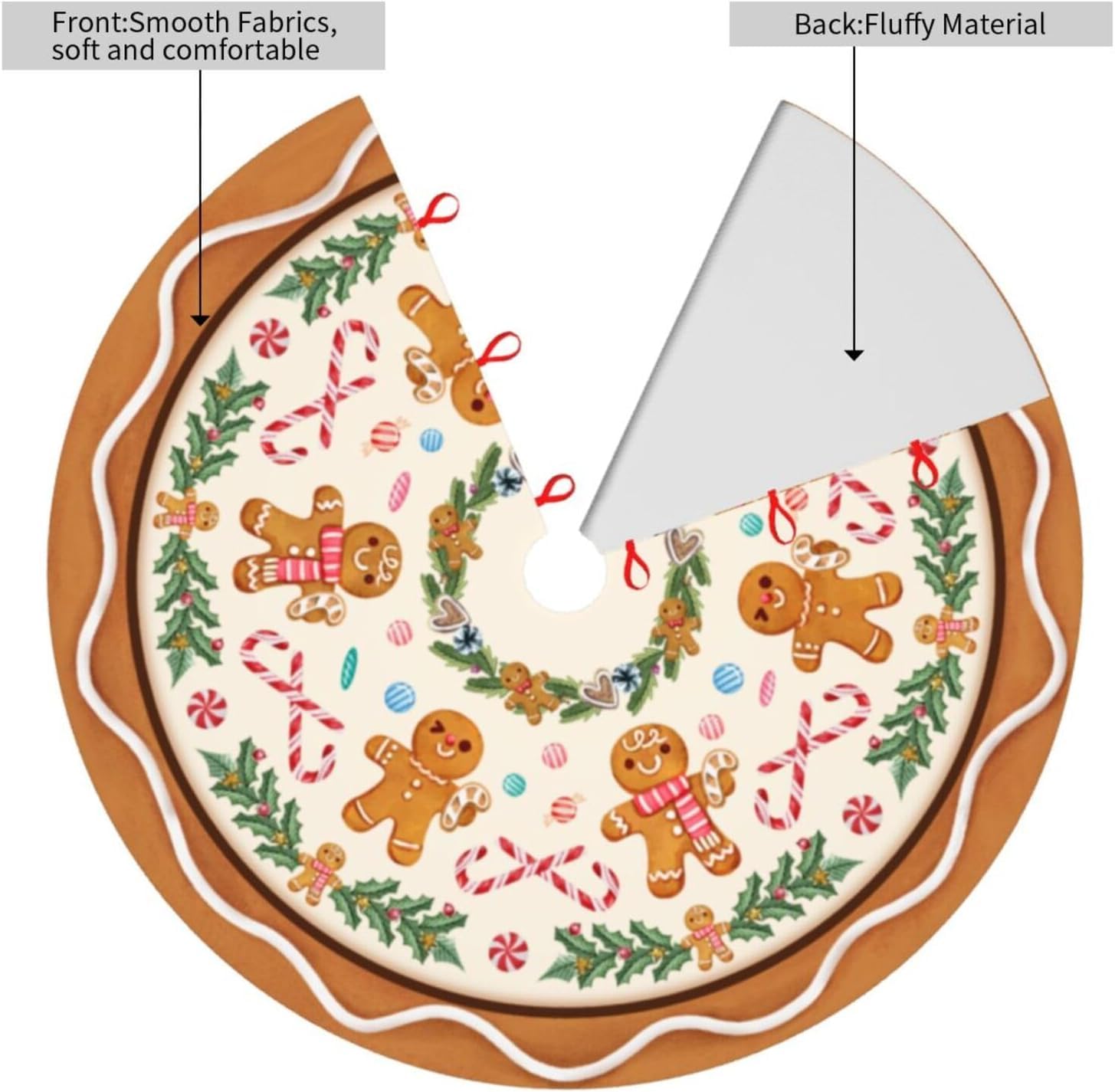 Jupe de Sapin de Noël 120 cm Bonhomme en Pain d'épice Corde Rouge