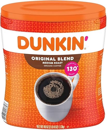 Dunkins Original Blend Medium Roast Ground Coffee, 40 oz Canister, Makes Up to 1