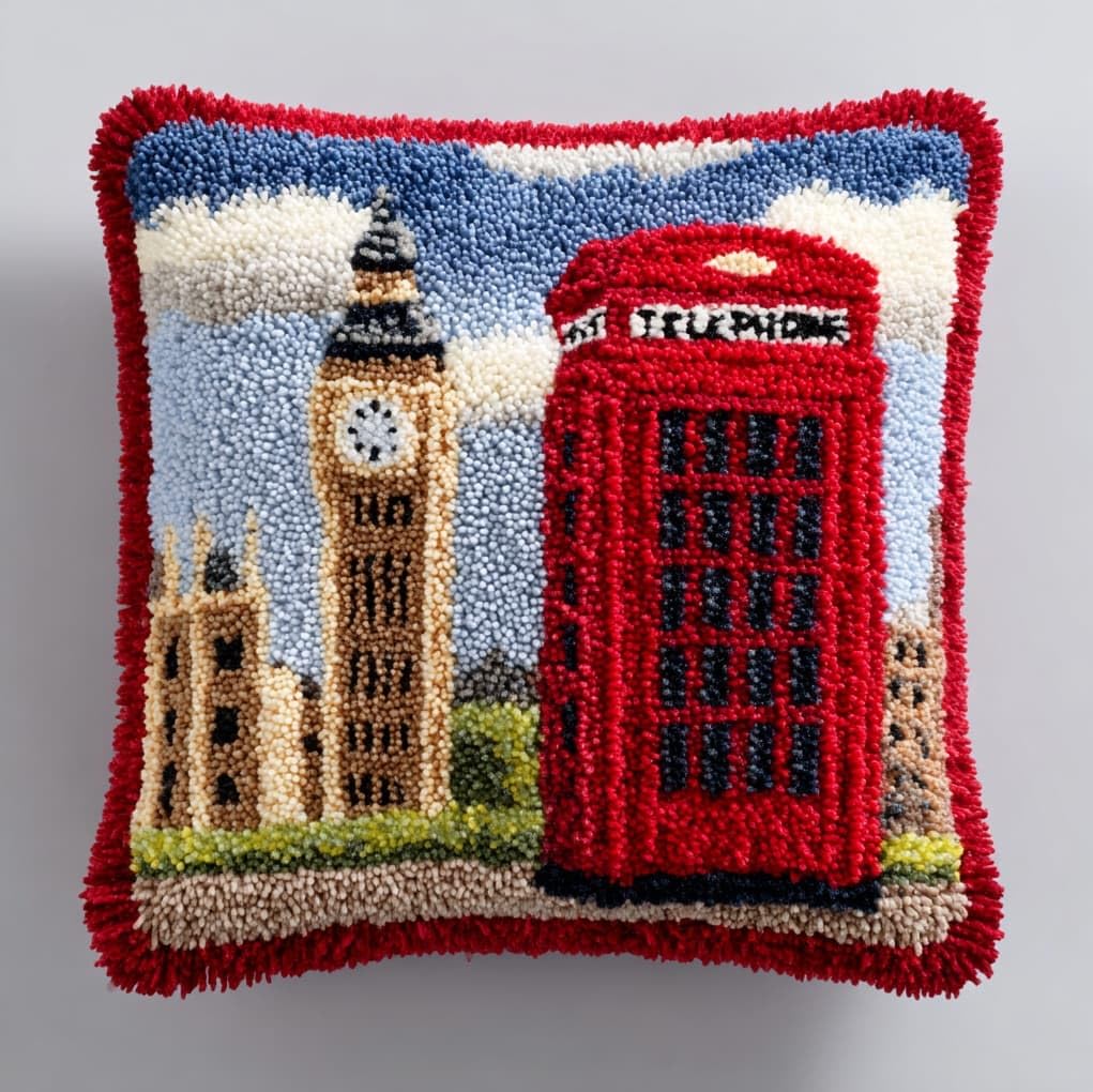 Wallustrioaw Retro Telephone Booth Latch Hook Pillow Kits Pillow Cover,