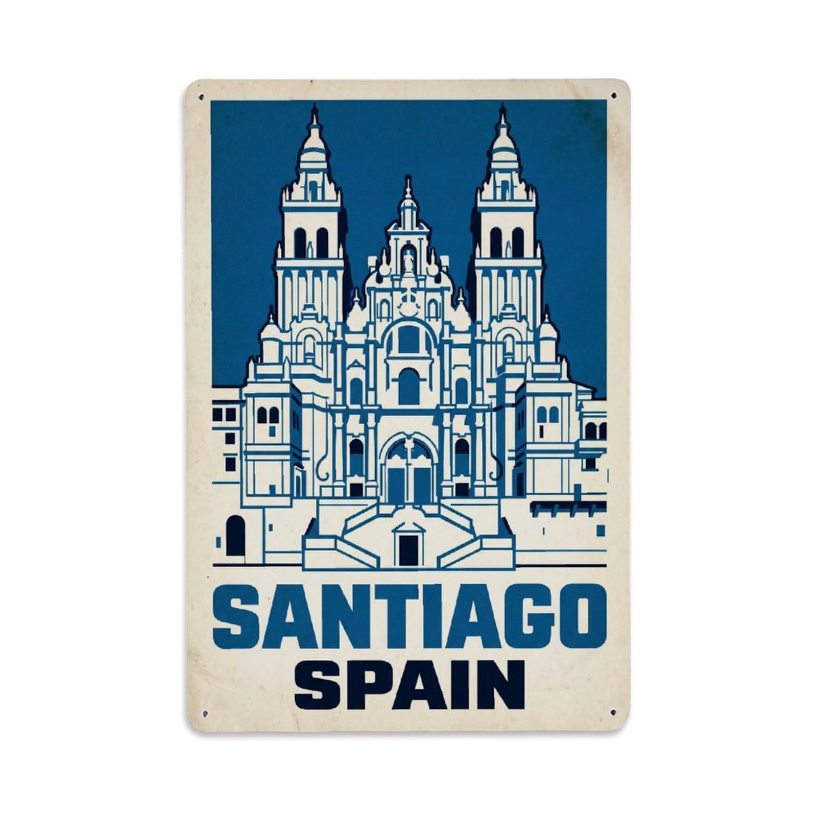 Vintage Spain Santiago Metal Tin Sign Plaque Wall Decor for Cafe, Club Bar, Office, Garden Metal Poster 8x12Inch