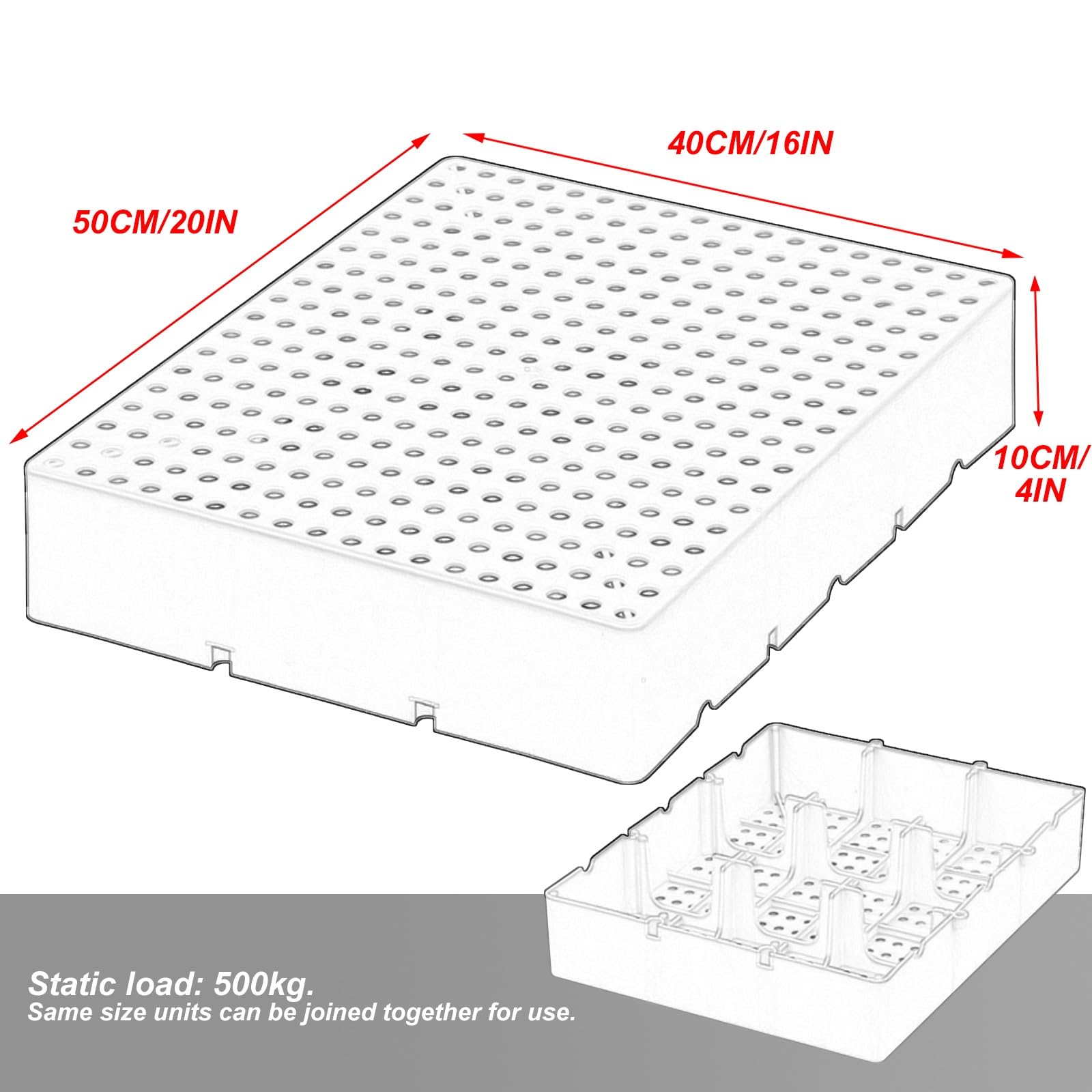 Vassoio per pallet in plastica, base resistente all'umidità e antiscivolo per elevare oggetti, adatto per magazzini e logistica