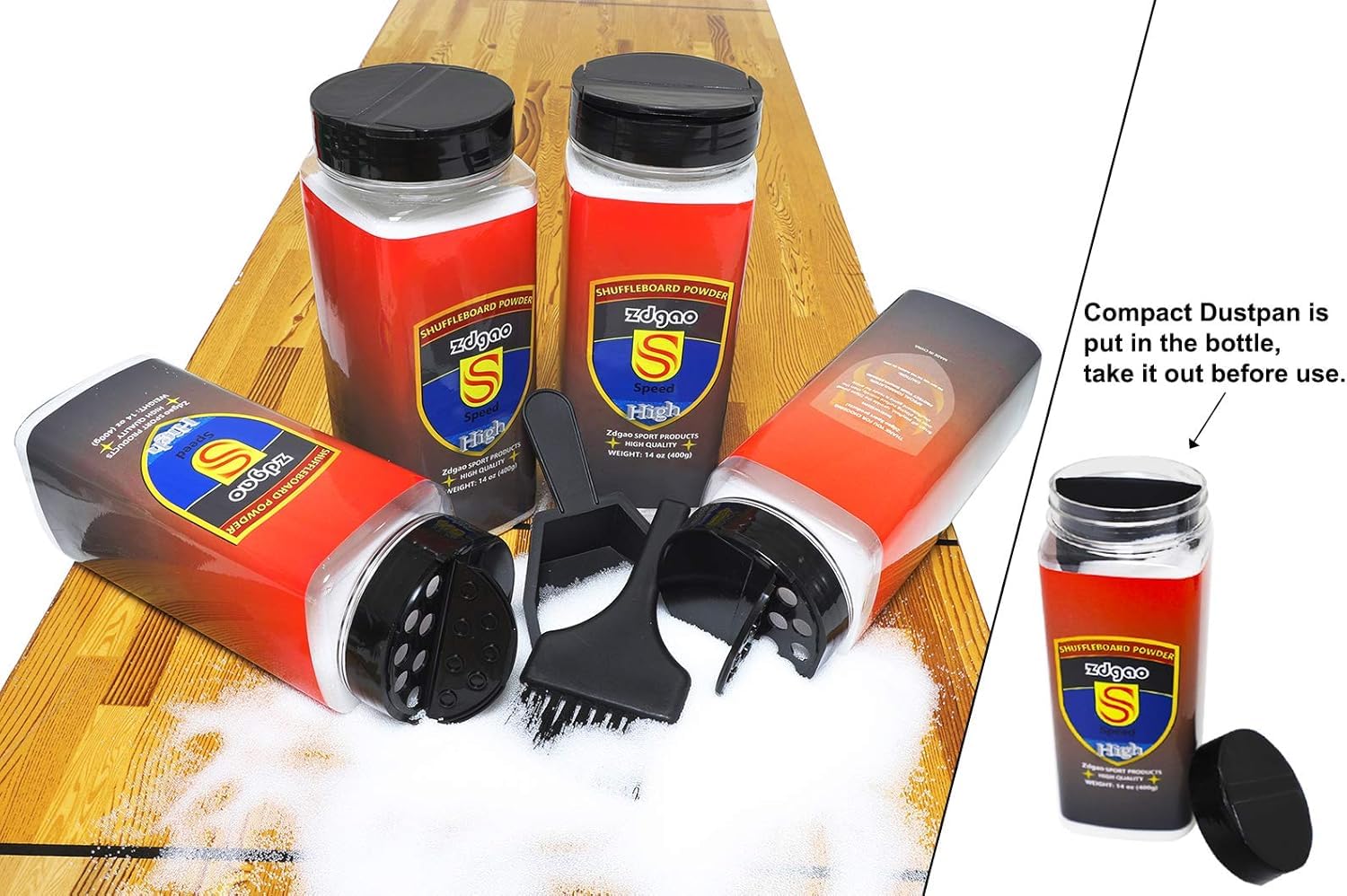 Shuffleboard Wax - Shuffleboard Sand 4er Pack mit Mini-Bürste und Kehrschaufel Set (4 x 400 ml)