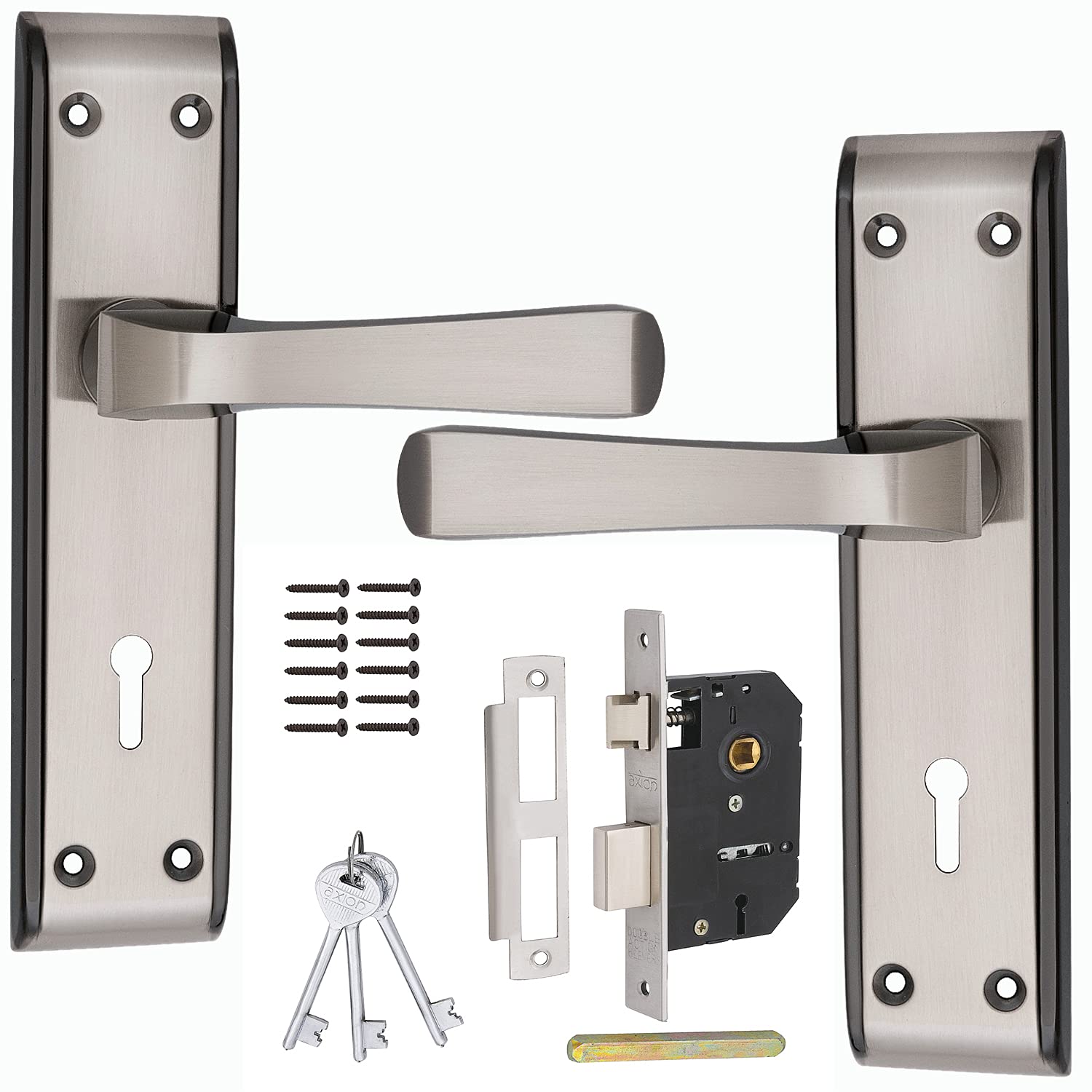 Buy Axion 7 inches Mortice Door Handle Lock Set A103 KY Black Silver