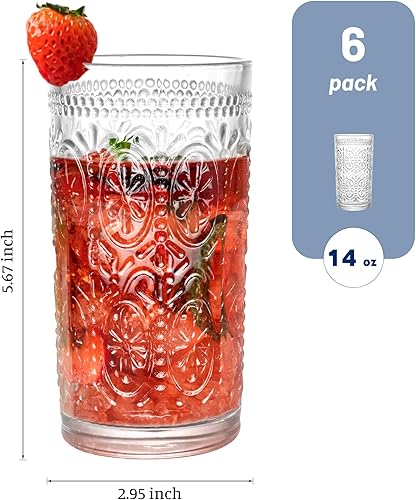 Miniatura 2 de Juego de vasos vintage para beber  Vasos de vidrio transparente Highball  Cristalería retro en relieve para agua, cócteles, jugo, leche  Vidrio