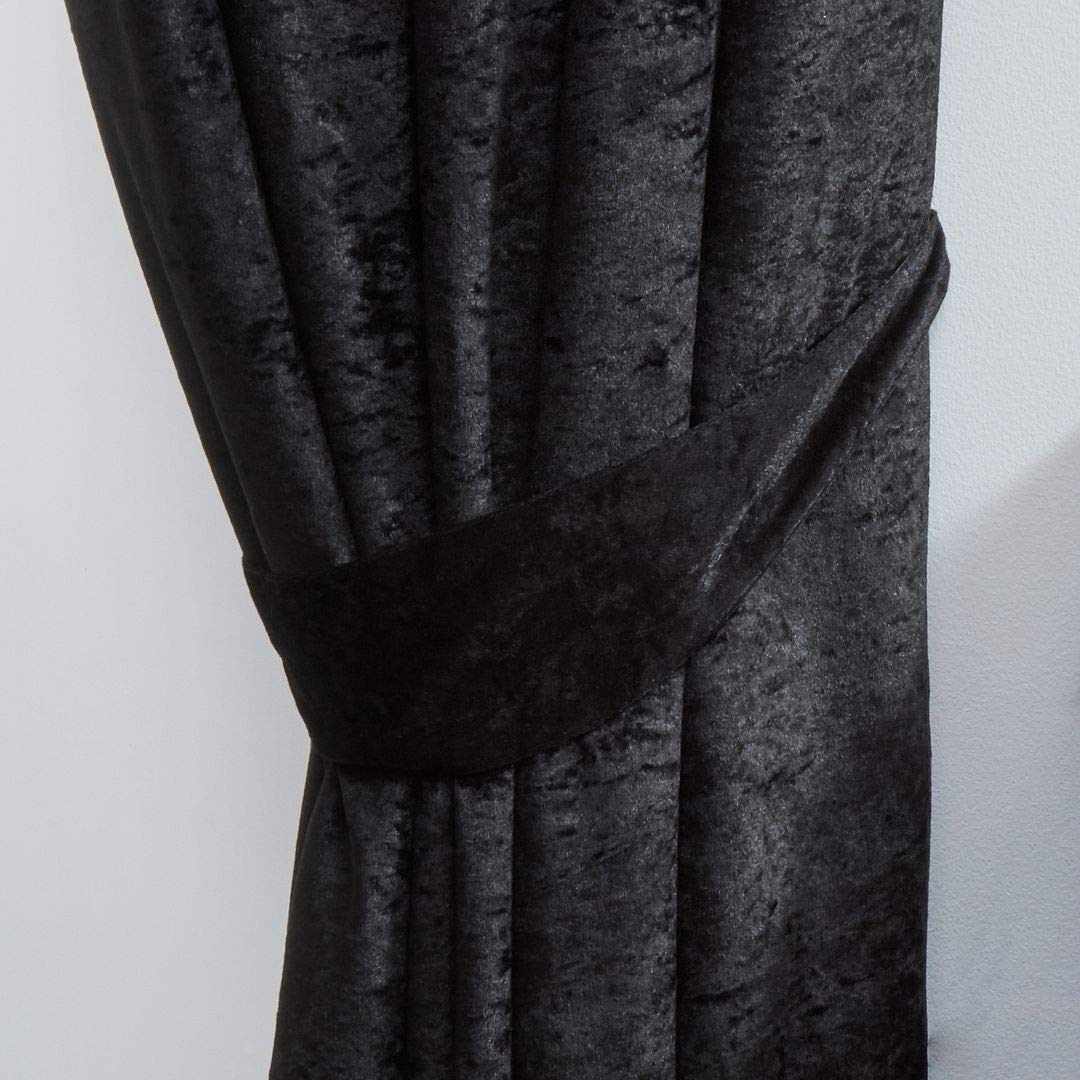 John Aird Black Crushed Velvet Fully Lined Eyelet Curtains (, Pair Of Tiebacks)