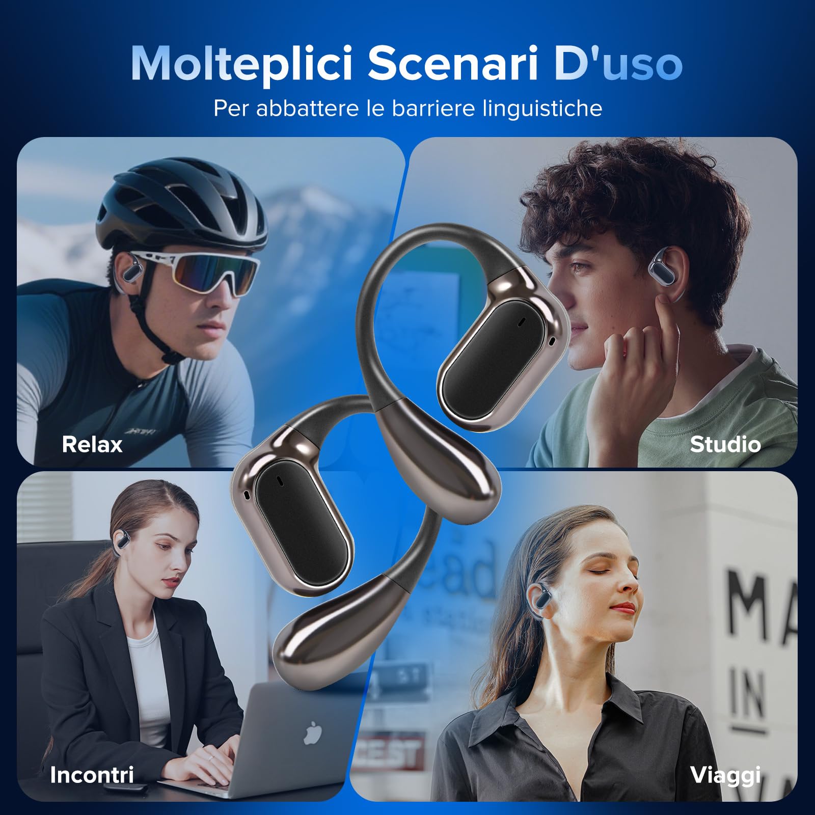 Cuffie Traduttore con Traduzione Simultanea in 145 Lingue – Auricolari Bluetooth 5.4 con Riduzione Rumore ENC, Traduttore Vocale Istantaneo Multilingue per Viaggi, Lavoro e Vita Quotidiana