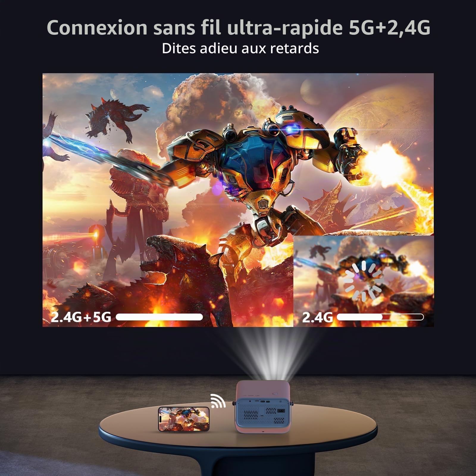 【Apps Intégrées】 Mini Projecteur avec Android OS, Auto Correction, Rétroprojecteur Home Cinéma Portable, Full HD 1080p (Full HD)