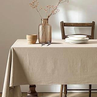 MIULEE Natural Linen Cotton Blend Tablecloth Rectangle, Luxury Waterproo...