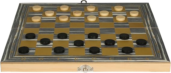 Family Classics Deluxe 3-in-1 Wooden Board Games Set, Chess, Checkers and Backgammon, Ages 8+, Monochrome