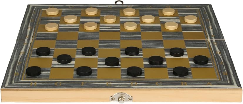 Family Classics Deluxe 3-in-1 Wooden Board Games Set, Chess, Checkers and Backgammon, Ages 8+, Monochrome