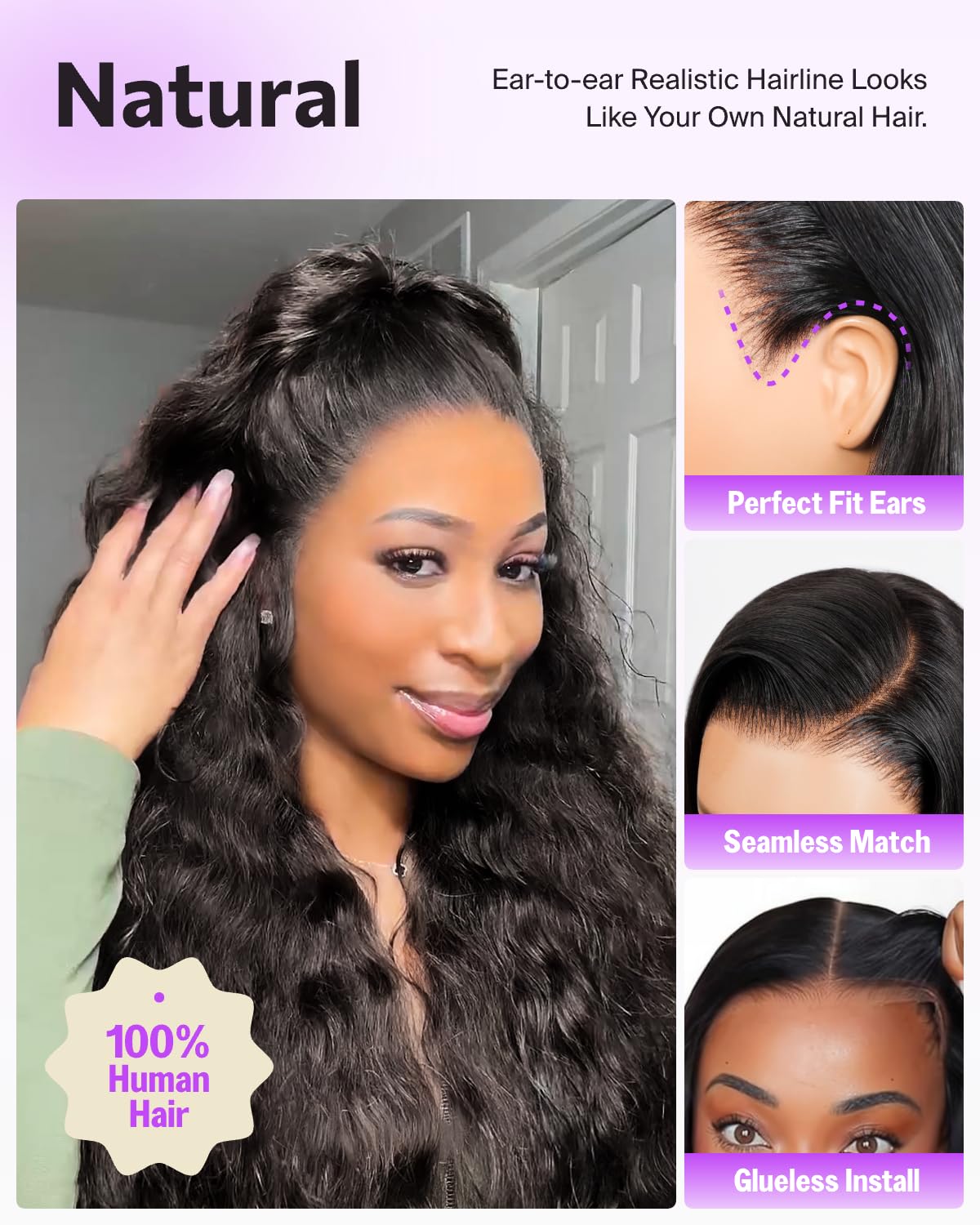 Glueless Wigs Human Hair Pre Plucked Pre Cut 13x6 HD Lace Front Wigs Upgraded Ear-to-Ear Frontal Wigs Human Hair 220% Density Loose Deep Wave Wig Pre Bleached Drawstring Wig 20 Inch