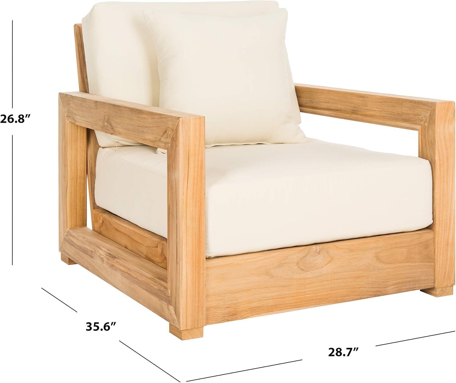 SAFAVIEH Couture - Montford Brazilian Teak Solid Wood Indoor/Outdoor Arm Chair, Off-White Cushion, Low Profile Lounge Chair, 13" Seat Height, Patio Furniture (CPT1000A)